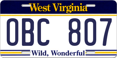 WV license plate OBC807