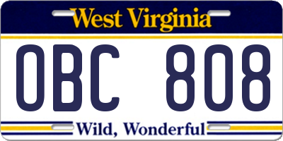 WV license plate OBC808