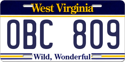 WV license plate OBC809