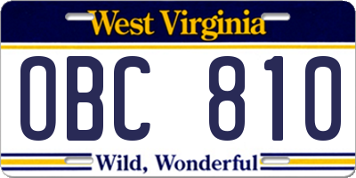 WV license plate OBC810