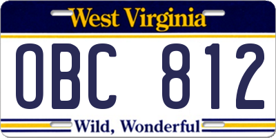 WV license plate OBC812
