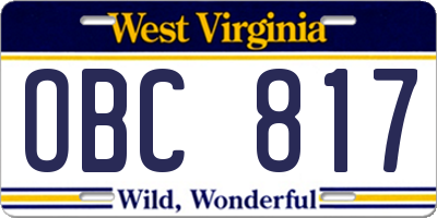 WV license plate OBC817