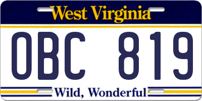 WV license plate OBC819