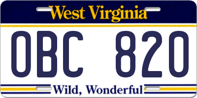 WV license plate OBC820