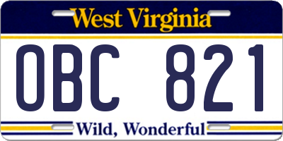 WV license plate OBC821