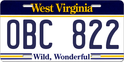 WV license plate OBC822