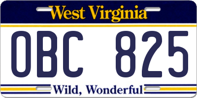 WV license plate OBC825