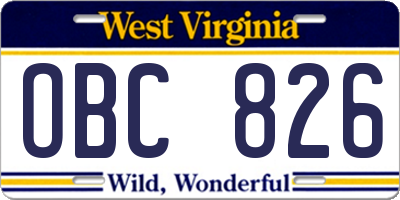WV license plate OBC826