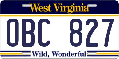 WV license plate OBC827