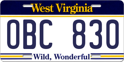 WV license plate OBC830