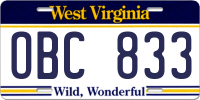 WV license plate OBC833