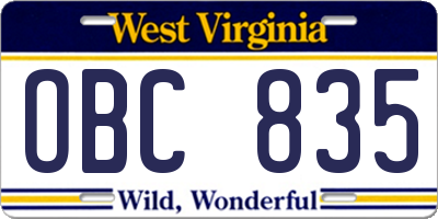 WV license plate OBC835