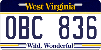 WV license plate OBC836