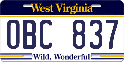 WV license plate OBC837