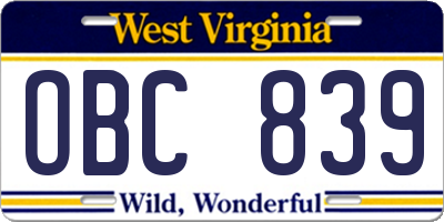 WV license plate OBC839