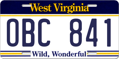 WV license plate OBC841