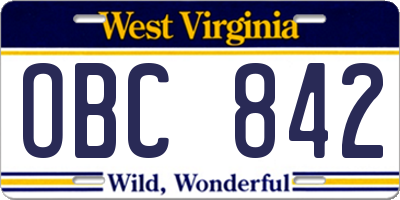 WV license plate OBC842