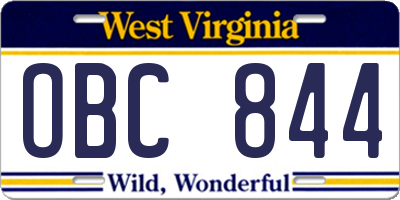 WV license plate OBC844