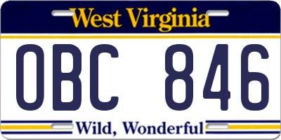 WV license plate OBC846