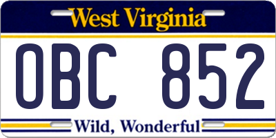 WV license plate OBC852