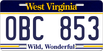 WV license plate OBC853