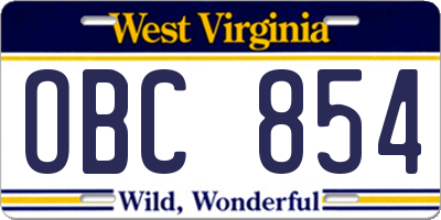 WV license plate OBC854
