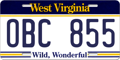 WV license plate OBC855