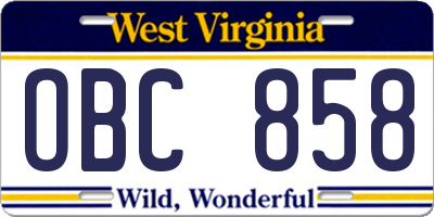 WV license plate OBC858