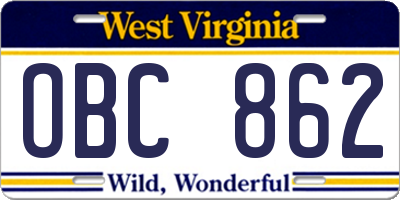 WV license plate OBC862