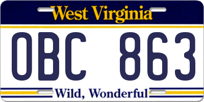 WV license plate OBC863