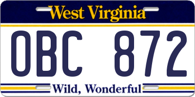 WV license plate OBC872