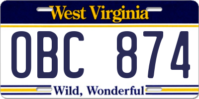 WV license plate OBC874