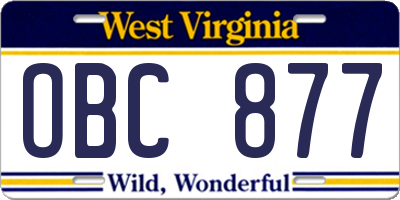 WV license plate OBC877