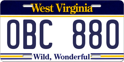 WV license plate OBC880