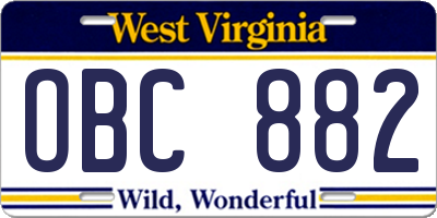 WV license plate OBC882