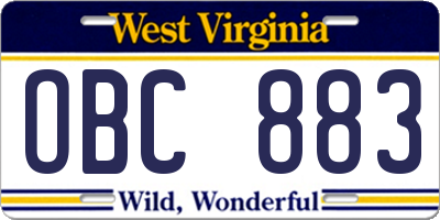 WV license plate OBC883