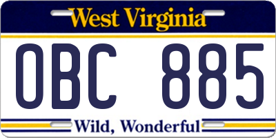 WV license plate OBC885