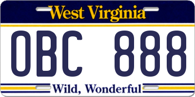 WV license plate OBC888