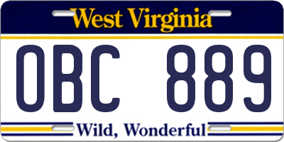 WV license plate OBC889