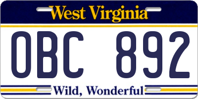 WV license plate OBC892