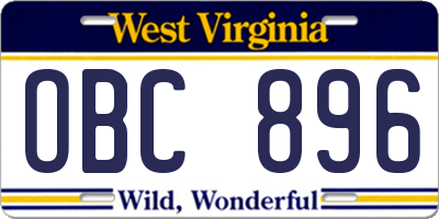 WV license plate OBC896