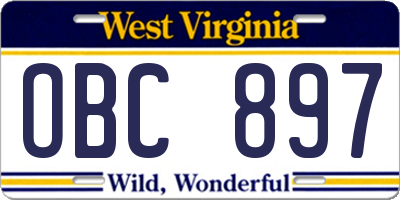 WV license plate OBC897