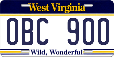 WV license plate OBC900