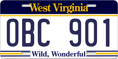 WV license plate OBC901
