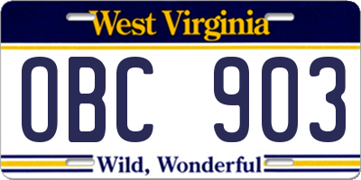 WV license plate OBC903