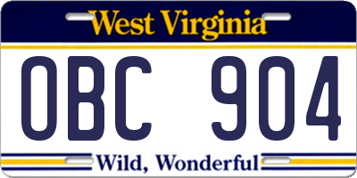 WV license plate OBC904