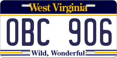 WV license plate OBC906