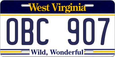 WV license plate OBC907