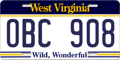 WV license plate OBC908
