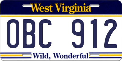 WV license plate OBC912